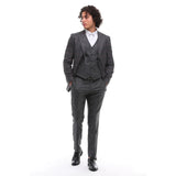 Traje de hombre de 3 piezas, gris y marrón a cuadros, corte entallado, para bodas, graduaciones y carreras de caballos.