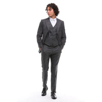 Traje de hombre de 3 piezas, gris y marrón a cuadros, corte entallado, para bodas, graduaciones y carreras de caballos.