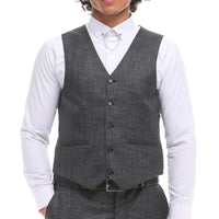 Traje de hombre de 3 piezas, gris y marrón a cuadros, corte entallado, para bodas, graduaciones y carreras de caballos.