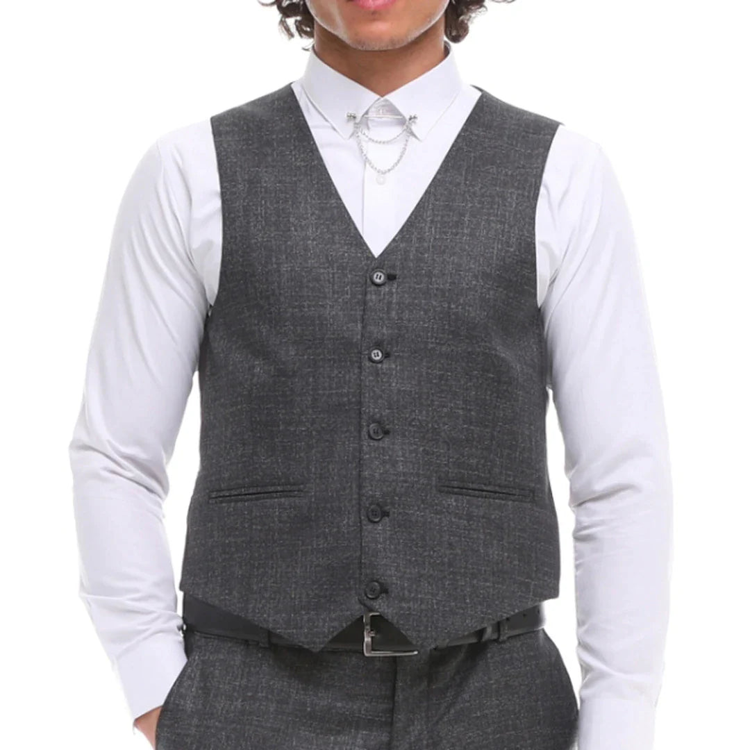 Traje de hombre de 3 piezas, gris y marrón a cuadros, corte entallado, para bodas, graduaciones y carreras de caballos.