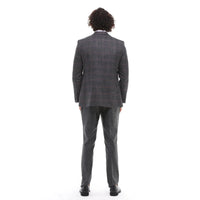 Traje de hombre de 3 piezas, gris y marrón a cuadros, corte entallado, para bodas, graduaciones y carreras de caballos.