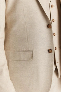 Belmont - Traje clásico de tres piezas para hombre, color beige, con solapa cosida.