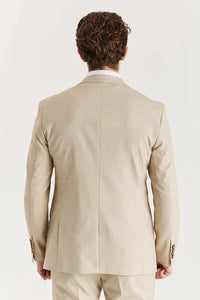 Belmont - Traje clásico de tres piezas para hombre, color beige, con solapa cosida.