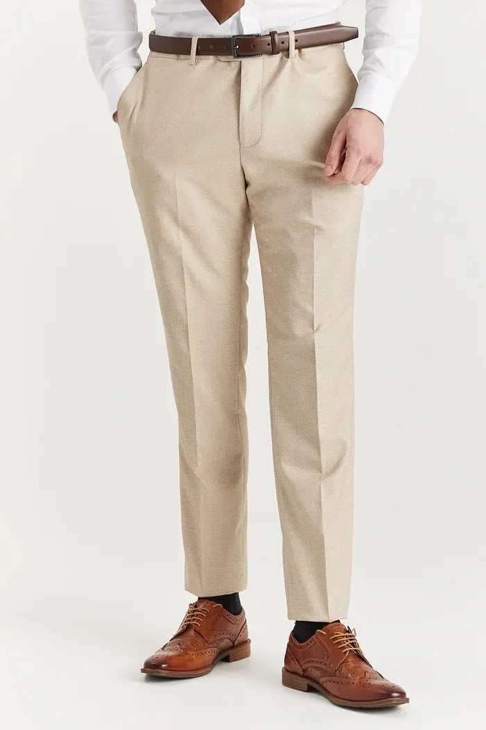 Belmont - Traje clásico de tres piezas para hombre, color beige, con solapa cosida.