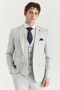 Belmont - Traje clásico de tres piezas para hombre, color plata, con solapa cosida.