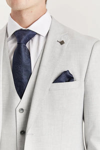 Belmont - Traje clásico de tres piezas para hombre, color plata, con solapa cosida.