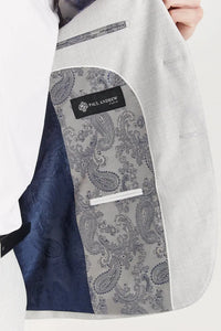 Belmont - Traje clásico de tres piezas para hombre, color plata, con solapa cosida.
