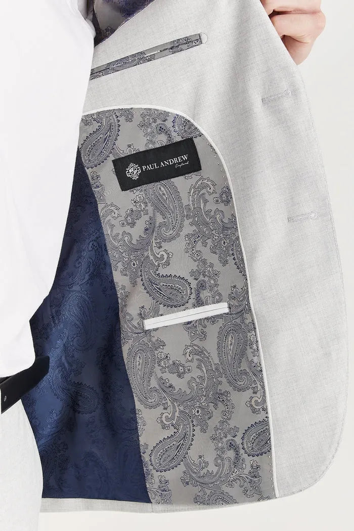 Belmont - Traje clásico de tres piezas para hombre, color plata, con solapa cosida.
