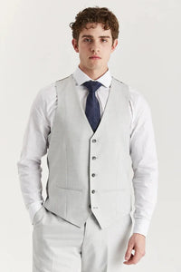 Belmont - Traje clásico de tres piezas para hombre, color plata, con solapa cosida.