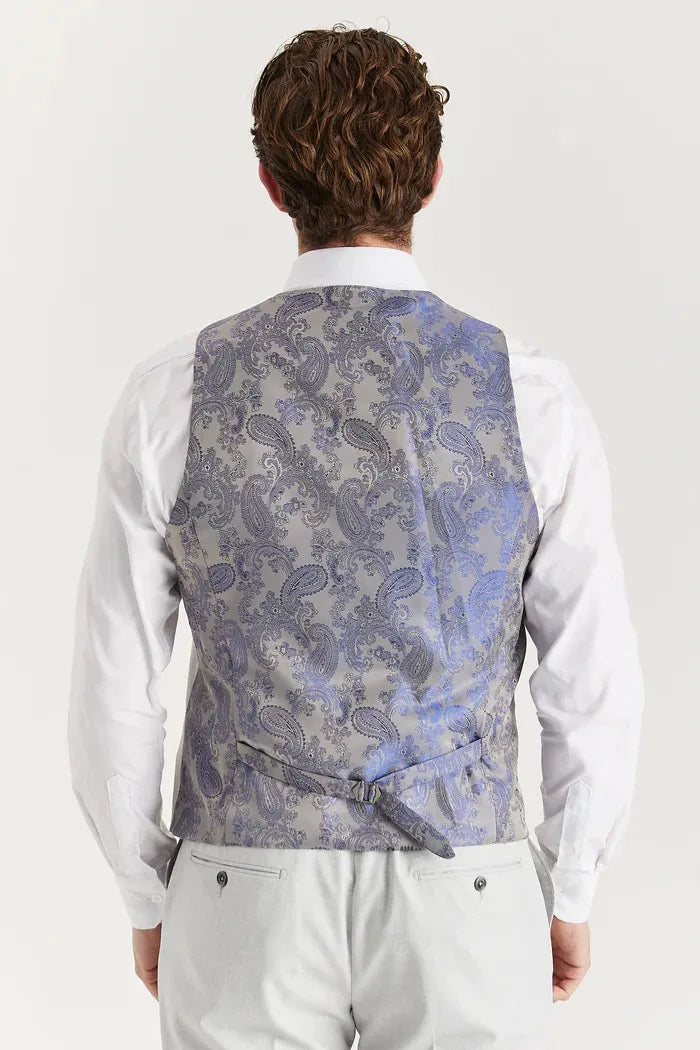 Belmont - Traje clásico de tres piezas para hombre, color plata, con solapa cosida.