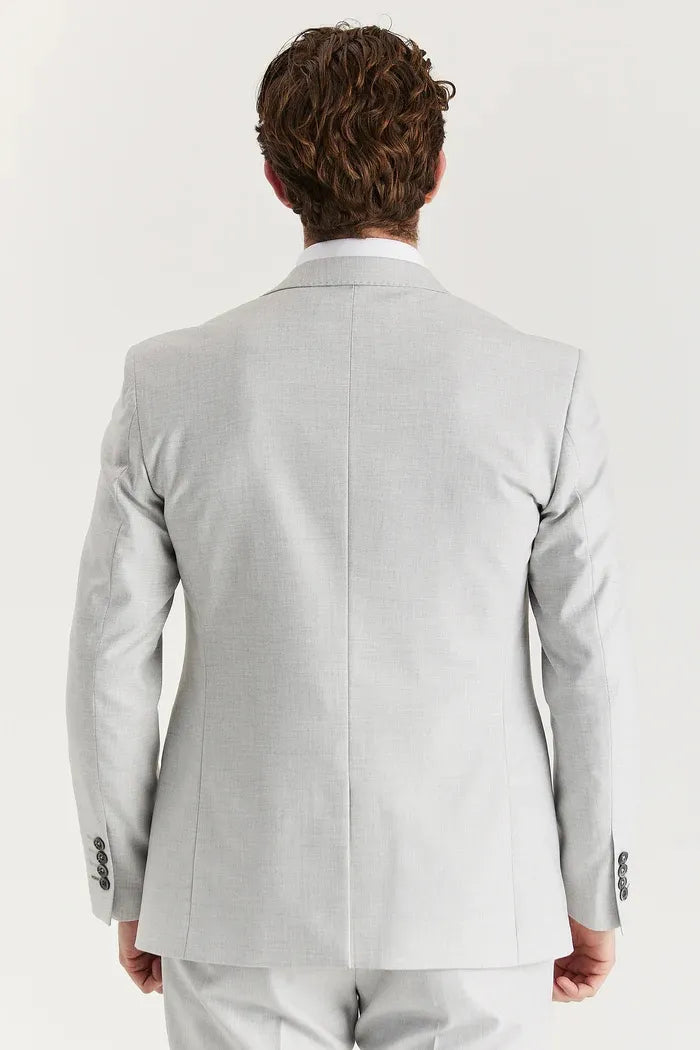 Belmont - Traje clásico de tres piezas para hombre, color plata, con solapa cosida.