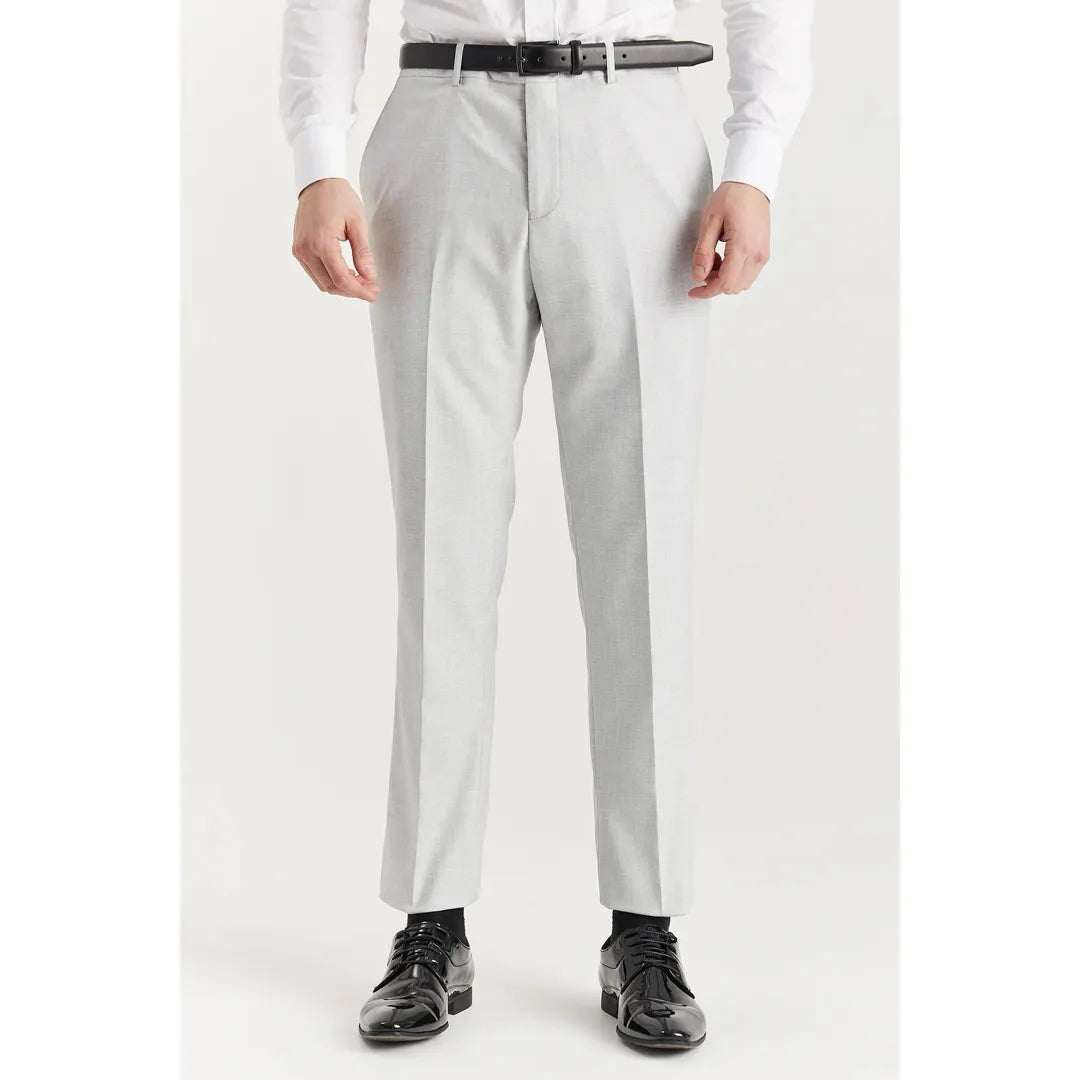 Belmont - Traje clásico de tres piezas para hombre, color plata, con solapa cosida.
