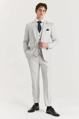 Belmont - Traje clásico de tres piezas para hombre, color plata, con solapa cosida.
