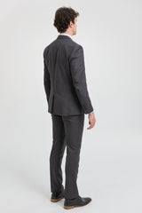 Traje de hombre de 3 piezas gris oscuro carbón con costura clásica para bodas, verano y graduaciones.