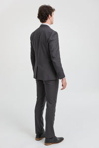 Traje de hombre de 3 piezas gris oscuro carbón con costura clásica para bodas, verano y graduaciones.
