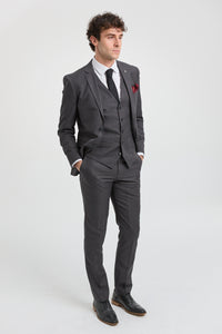 Traje de hombre de 3 piezas gris oscuro carbón con costura clásica para bodas, verano y graduaciones.