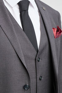 Traje de hombre de 3 piezas gris oscuro carbón con costura clásica para bodas, verano y graduaciones.