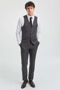 Traje de hombre de 3 piezas gris oscuro carbón con costura clásica para bodas, verano y graduaciones.