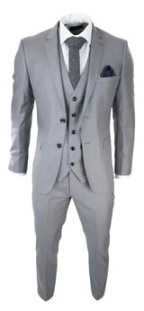 Traje de hombre gris claro de 3 piezas con costura clásica para bodas, verano y graduaciones. Traje clásico para novios.