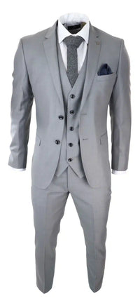 Traje de hombre gris claro de 3 piezas con costura clásica para bodas, verano y graduaciones. Traje clásico para novios.