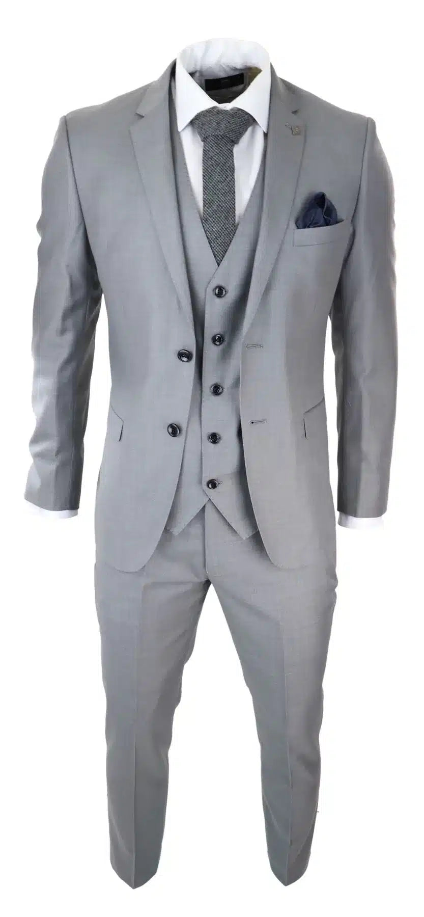 Traje de hombre gris claro de 3 piezas con costura clásica para bodas, verano y graduaciones. Traje clásico para novios.