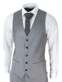Traje de hombre gris claro de 3 piezas con costura clásica para bodas, verano y graduaciones. Traje clásico para novios.