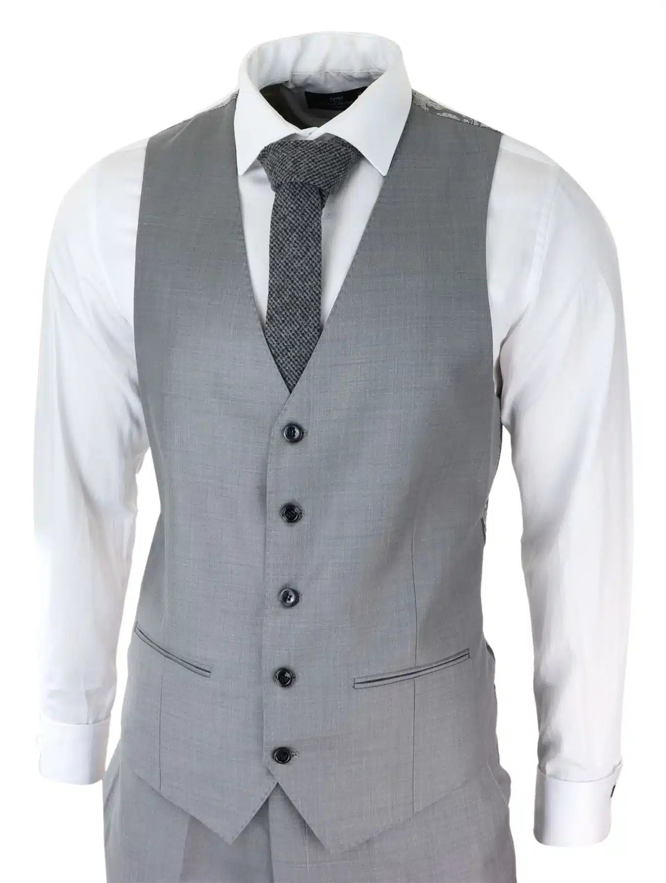 Traje de hombre gris claro de 3 piezas con costura clásica para bodas, verano y graduaciones. Traje clásico para novios.