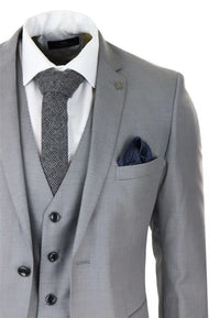 Traje de hombre gris claro de 3 piezas con costura clásica para bodas, verano y graduaciones. Traje clásico para novios.