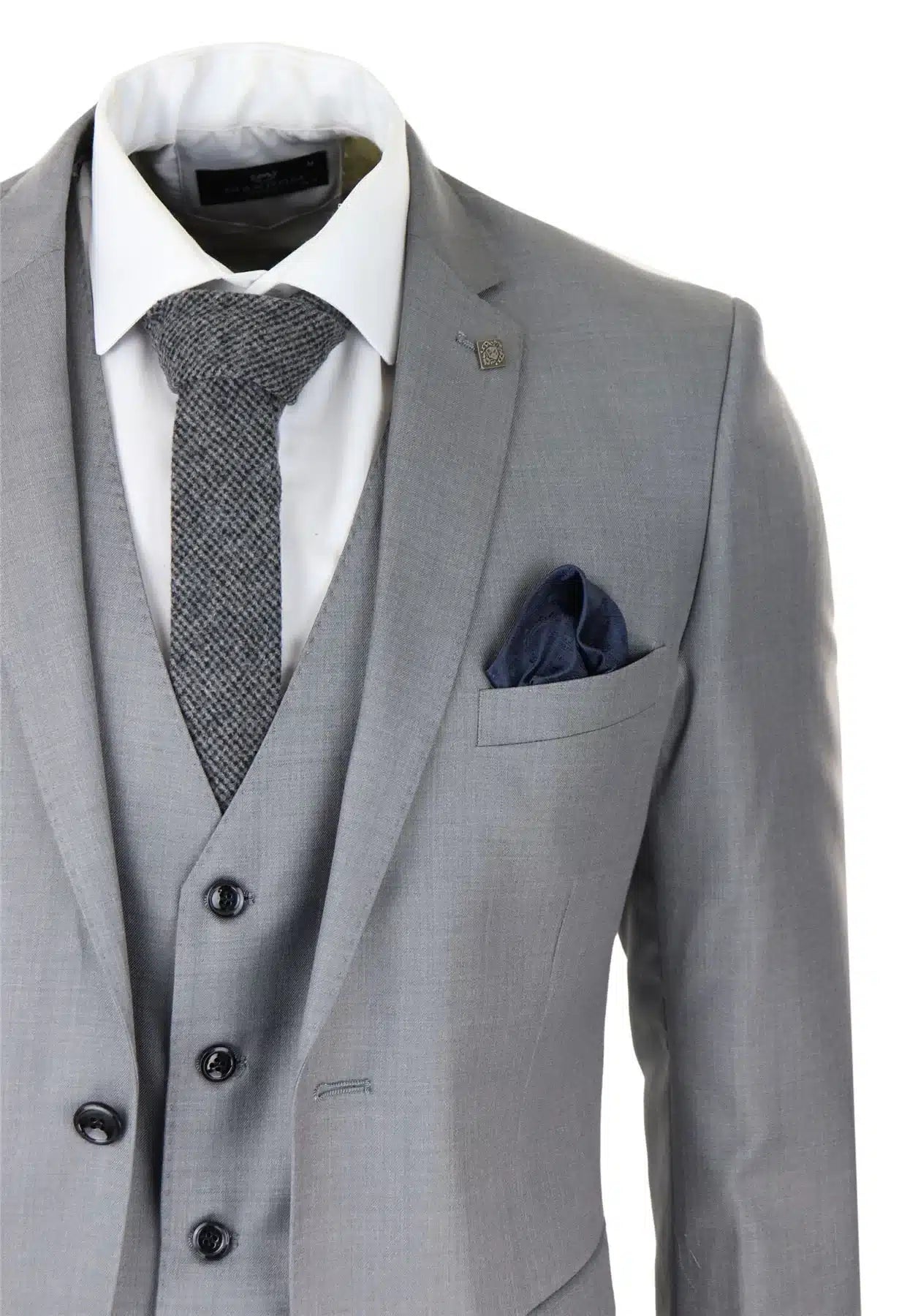 Traje de hombre gris claro de 3 piezas con costura clásica para bodas, verano y graduaciones. Traje clásico para novios.