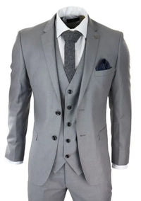 Traje de hombre gris claro de 3 piezas con costura clásica para bodas, verano y graduaciones. Traje clásico para novios.
