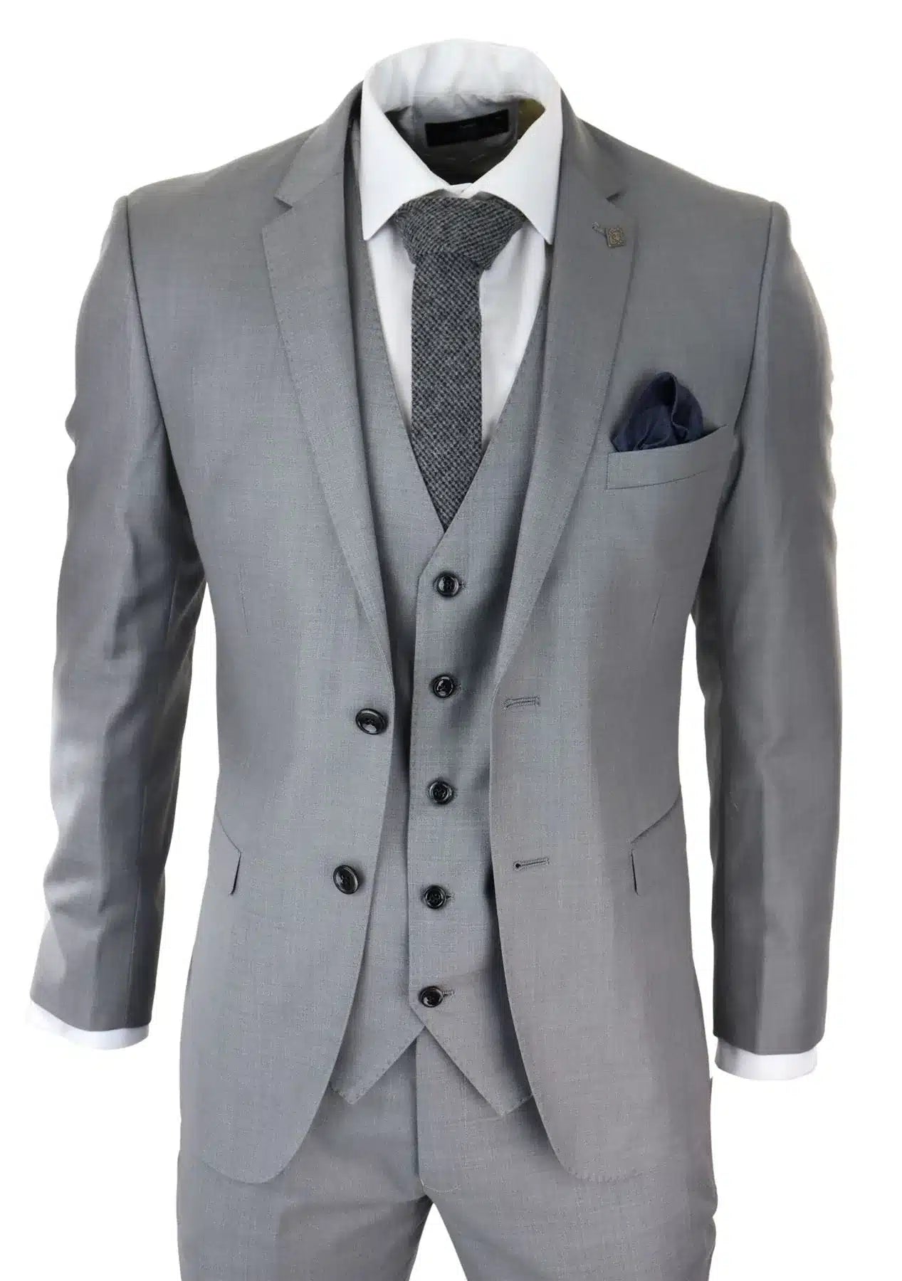 Traje de hombre gris claro de 3 piezas con costura clásica para bodas, verano y graduaciones. Traje clásico para novios.