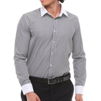 Camisa de vestir formal de hombre con botones, rayas y cuello clásico - Negra