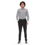 Camisa de vestir formal de hombre con botones, rayas y cuello clásico - Negra