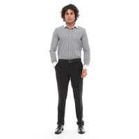 Camisa de vestir formal de hombre con botones, rayas y cuello clásico - Negra
