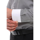 Camisa de vestir formal de hombre con botones, rayas y cuello clásico - Negra