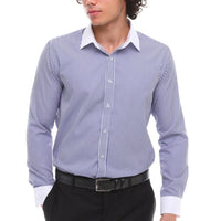 Camisa de vestir formal de hombre con botones, rayas y cuello clásico - Azul