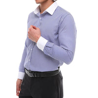Camisa de vestir formal de hombre con botones, rayas y cuello clásico - Azul