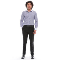 Camisa de vestir formal de hombre con botones, rayas y cuello clásico - Azul
