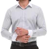 Camisa de vestir formal de hombre con botones, rayas y cuello clásico - Gris
