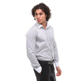 Camisa de vestir formal de hombre con botones, rayas y cuello clásico - Gris
