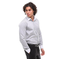 Camisa de vestir formal de hombre con botones, rayas y cuello clásico - Gris