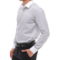 Camisa de vestir formal de hombre con botones, rayas y cuello clásico - Gris