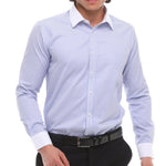 Camisa de vestir formal de hombre con botones, rayas y cuello clásico - Azul