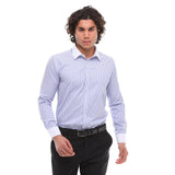 Camisa de vestir formal de hombre con botones, rayas y cuello clásico - Azul