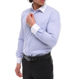 Camisa de vestir formal de hombre con botones, rayas y cuello clásico - Azul