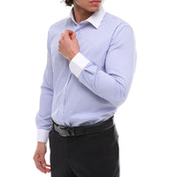 Camisa de vestir formal de hombre con botones, rayas y cuello clásico - Azul