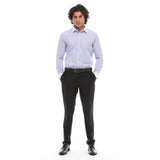 Camisa de vestir formal de hombre con botones, rayas y cuello clásico - Azul