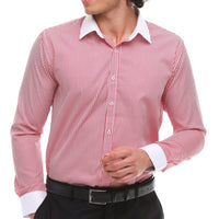 Camisa de vestir formal de hombre con botones, rayas y cuello clásico - Roja