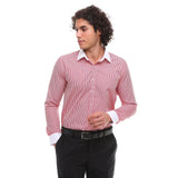Camisa de vestir formal de hombre con botones, rayas y cuello clásico - Roja