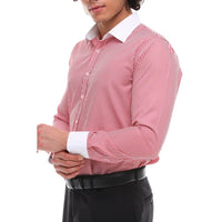 Camisa de vestir formal de hombre con botones, rayas y cuello clásico - Roja